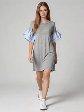 LOVE, FIRE | Gray Puff Ruffle Sleeve T-shirt Dress Sz S